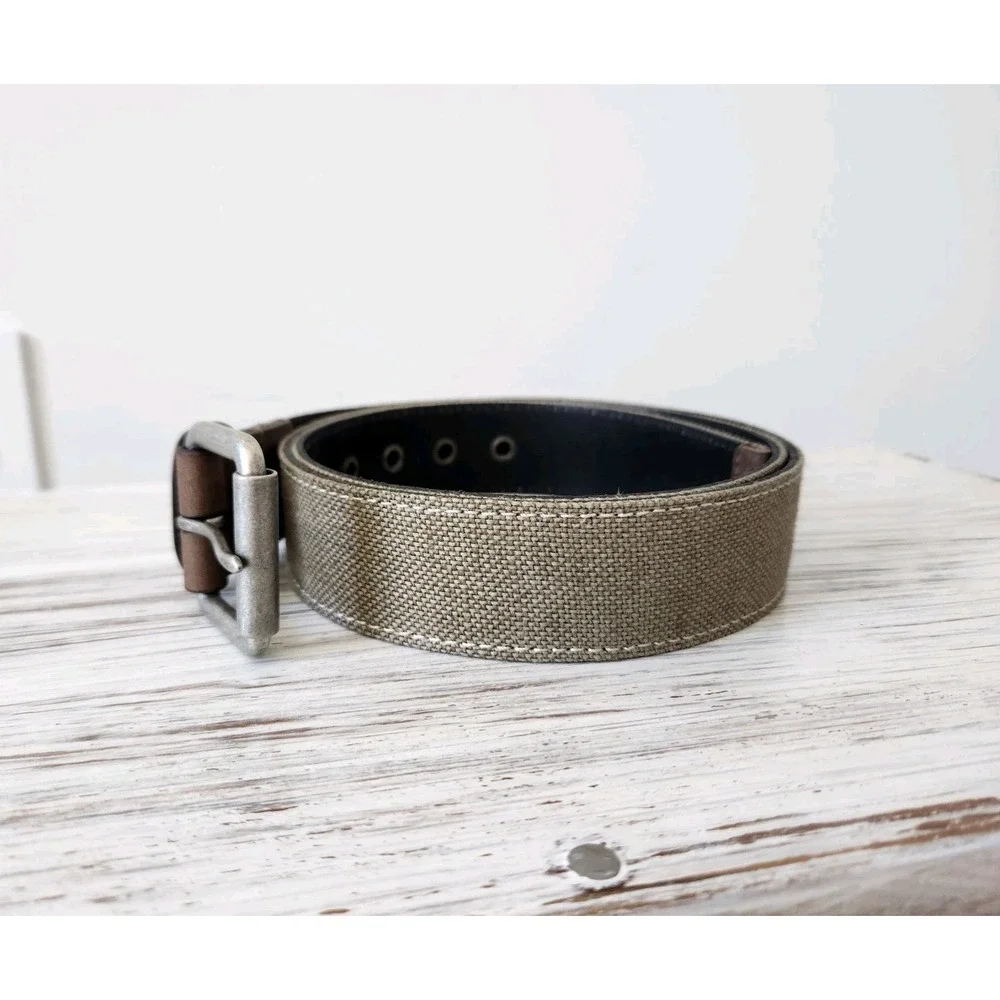 Lucky Brand Men's canvas belt Olive and Brown‎ Leather Size 42